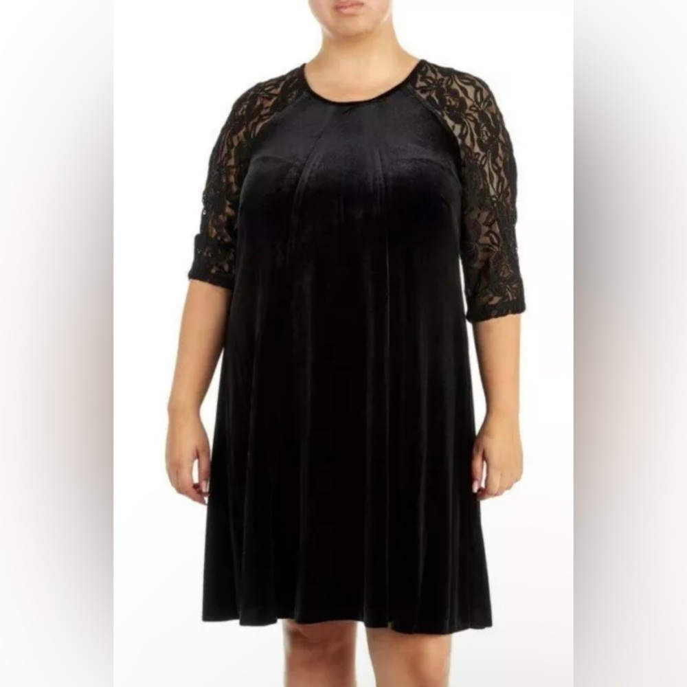 NWT Gabby Skye Womens 6 BLACK VELVET LACE Flare DRESS Whimsigoth Dark Fairy